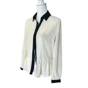 ONE CLOTHING sheer cream  black trim blouse womens size small colquette
